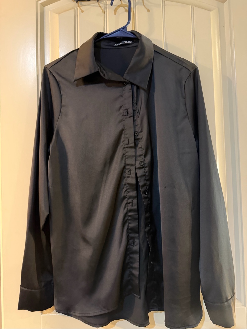 Black Satin Button-Up Shirt
